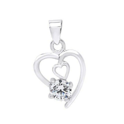 Round Diamond Simulated 14k White Gold Over Solitaire Heart Pendant - White Gold