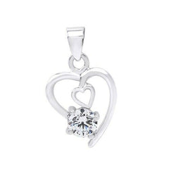 Round Diamond Simulated 14k White Gold Over Solitaire Heart Pendant