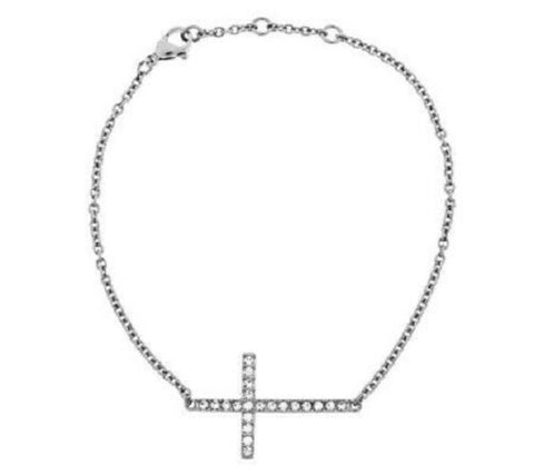 QVC Steel by Design Adjustable Crystal Horizontal Cross Bracelet
