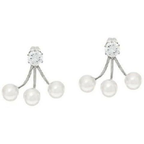 QVC Stainless Steel Crystal & Simulated Pearl Jackets Earrings