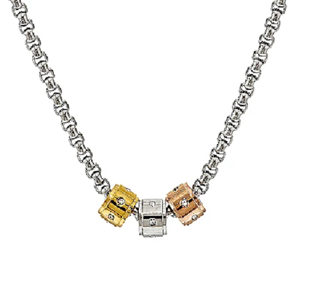 Stainless Steel Set of 3 Tri- Color Charms with 18" Box Chain QVC