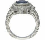 Judith Ripka Sterling Cushion-Cut 1/3 cttw Sapphire & Diamonique Ring SZ -6 QVC