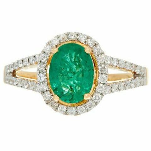 0.90 cttw 14k Solid Gold Precious Emerald Gemstone & Diamond Ring Sz- 8 QVC