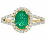 1.00 Cttw 14k Solid Gold Precious Colombian Emerald Gemstone Diamond Ring 7 QVC