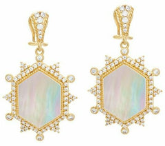 Judith Ripka 14K Gold on Diamonique & Mother of Pearl Earrings