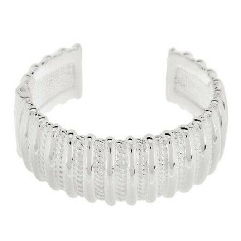 QVC Sterling Silver High Polished Textured Hinged Cuff Average Bracelet