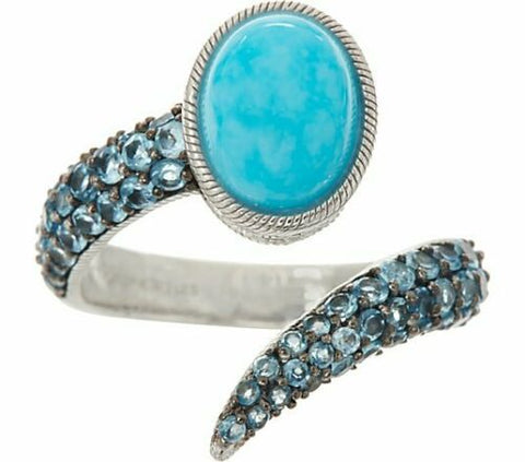 Judith Ripka Sterling 1.00 ct Turquoise & Blue Topaz Ring SZ-10