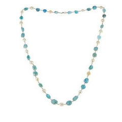 COLLEEN LOPEZ GEMSTONES Traditional Larimar And Pearl Sterling Necklace 30" HSN
