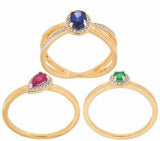 14K Gold On Emerald,Sapphire and Ruby Stack Rings,Sterling Size 8