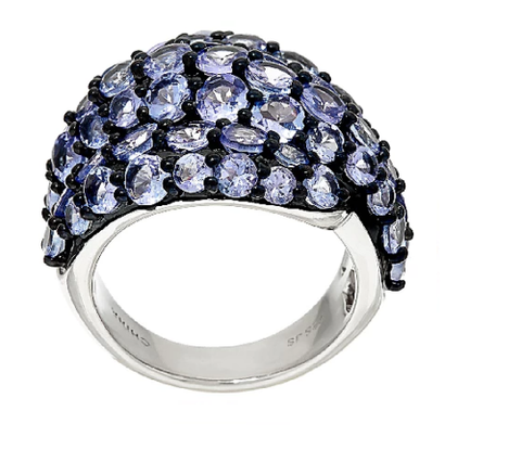 6.50 cttw Tanzanite Cluster Sterling Silver Bold Ring SZ-5 QVC