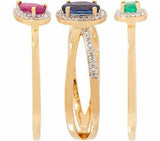 14K Gold On Emerald,Sapphire and Ruby Stack Rings,Sterling Size 8