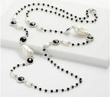 QVC Judith Ripka Sterling Black Spinal Gemstone Cultured Pearl Necklace 35”