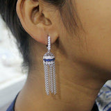 Dome Tassel Chandelier Blue Sapphire Gemstone Earrings 14K Gold On Sterling