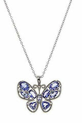 925 Sterling Silver Butterfly 3.76ctw Zircon and Tanzanite Pendant