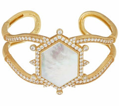 Judith Ripka 14K Gold on Mother-of-Pearl Diamonique Cuff Bracelet QVC