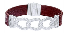 Judith Ripka Sterling Verona Curb Link Merlot Leather 7-1/4" Bracelet QVC