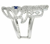 Luv Tia Sterling 1.00 cttw Sapphire & White Topaz Hamsa Ring-Size7