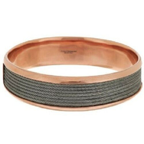 QVC Bronzo Italia Avg. Multi-row Stainless Steel Cable Inset Round Bangle