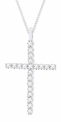 10K Solid Gold Natural Real Round Diamond Cross Pendant 1/3 CT(Silver/Chain)