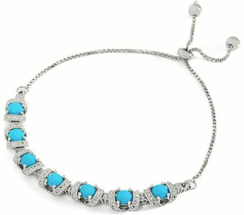 Sterling Silver Turquoise Gemstone Diamond Cut Adjustable Bracelet QVC