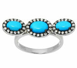 Graziela Gems Sleeping Beauty Turquoise & Zircon Sterling Wave Ring Sz-9 QVC