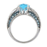 QVC 4.20 ctw Blue Topaz & Diamond Cut White Topaz Sterling Ring Size 8