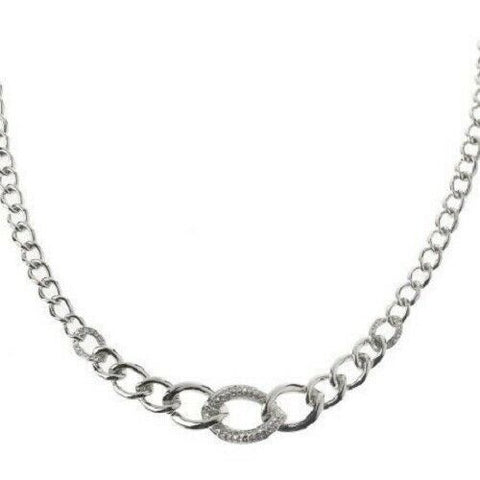 QVC Melania Pave Style Crystal Silvertone curb Link 17.50" Necklace
