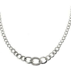 QVC Melania Pave Style Crystal Silvertone curb Link 17.50" Necklace