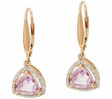 2.50 cttw 14K Solid Gold Trillion Cut Kunzite & Diamond Dangle Earrings QVC