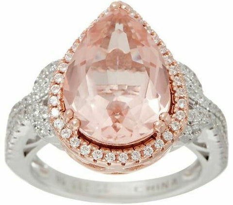2.8 Ct Diamonique Simulated Morganite Pear Cut 14K Gold On Sterling Ring 8 QVC