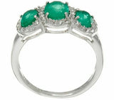 1.55 cttw Emerald Gemstone&White Topaz 3-Stone Sterling Ring 11 QVC