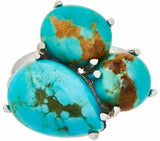 10 Ct Turquoise Mixed Shape Cluster Ladies Ring, 14K Gold On Sterling Sz-7 QVC