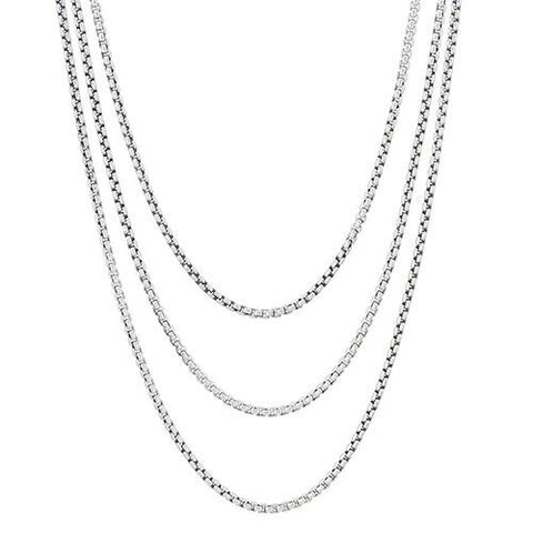 JAI Sterling Silver 2.7mm Triple Strand Box Chain Necklace, 46.5g