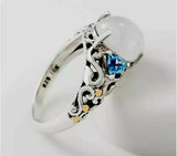 Moon Stone Topaz Artisan Crafted 14K Gold &Sterling Three Stone Ring 6 QVC