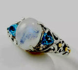 Moon Stone Topaz Artisan Crafted 14K Gold &Sterling Three Stone Ring 6 QVC