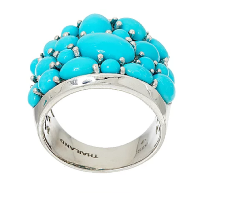 Sleeping Beauty Turquoise Bold Cluster Design Sterling Ring SZ-5 QVC