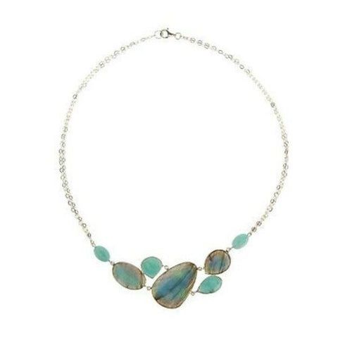 QVC Organic Cut Labradorite and Amazonite Sterling 18" Cluster Necklace
