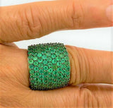 Emerald 3.50 cttw Pave' Precious Gemstone Bold Sterling Silver Ring sz-6 QVC