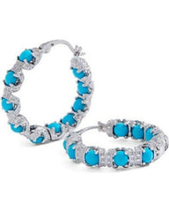 Turquoise Gemstone Diamond Cut Inside Out Hoop Earrings qvc