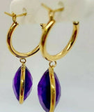 14K Solid Yellow Gold 10.00 cttw Amethyst Gemstone Polished dangle Earrings QVC - Yellow Gold