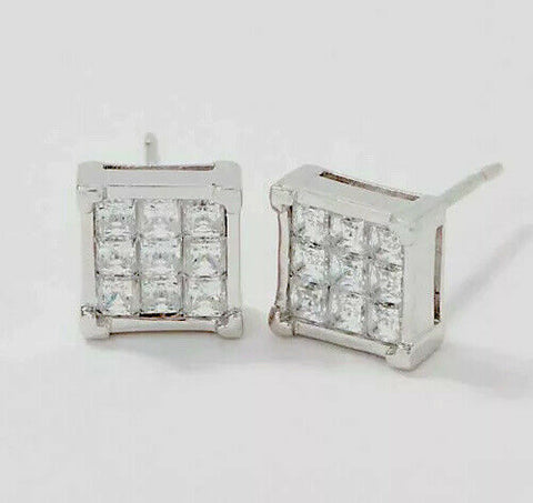 1.3 Ct Lab Princess Cut Diamond Invisible Set 14K Over Square Stud Earrings QVC