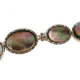 QVC Mother of Pearl Doublet & Marcasite 8" Sterling Bracelet