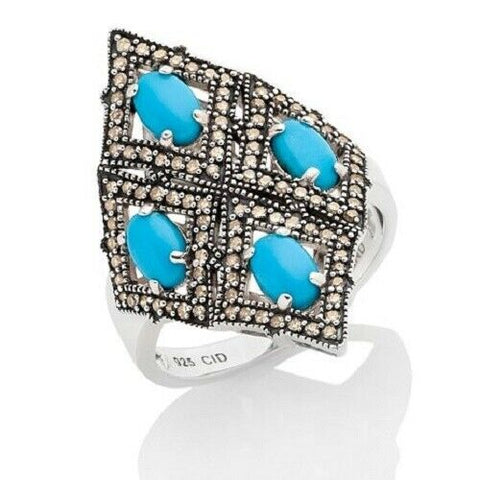 HSN Rarities Sleeping Beauty Turquoise & Diamond Sterling Ring Size 9
