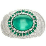 QVC Judith Ripka Sterling Emerald Gemstone Double Textured Ring Size 5