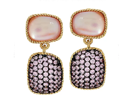 Judith Ripka Sterling & 14K Gold On Freeform Pink Doublet & Pave' Earrings QVC