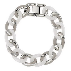 QVC Stainless Steel Bold Ceramic and Steel Curb Link Bracelet